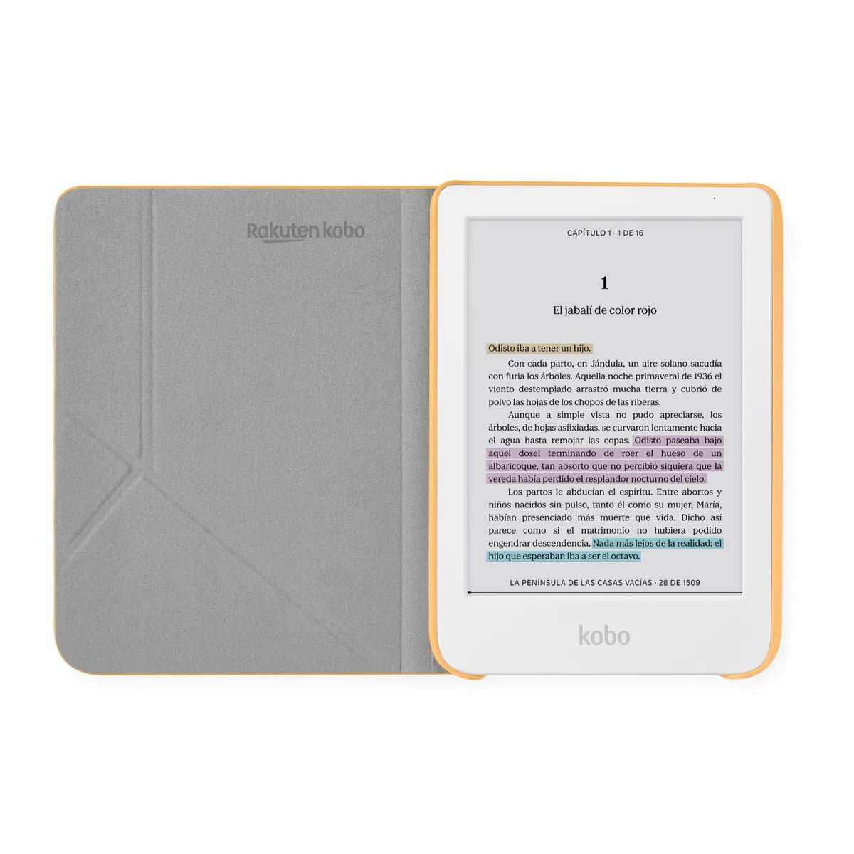 Pack ereader Kobo Clara Colour HD Blanco con Funda SleepCover Premium Amarillo - Bestmart