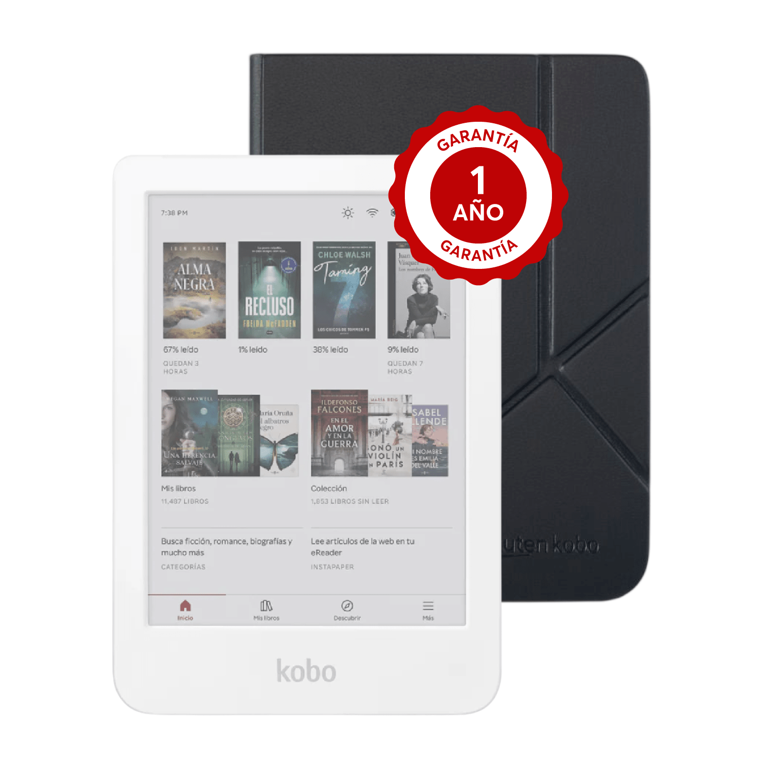 Pack ereader Kobo Clara Colour HD Blanco con Funda SleepCover Premium Negro - Bestmart