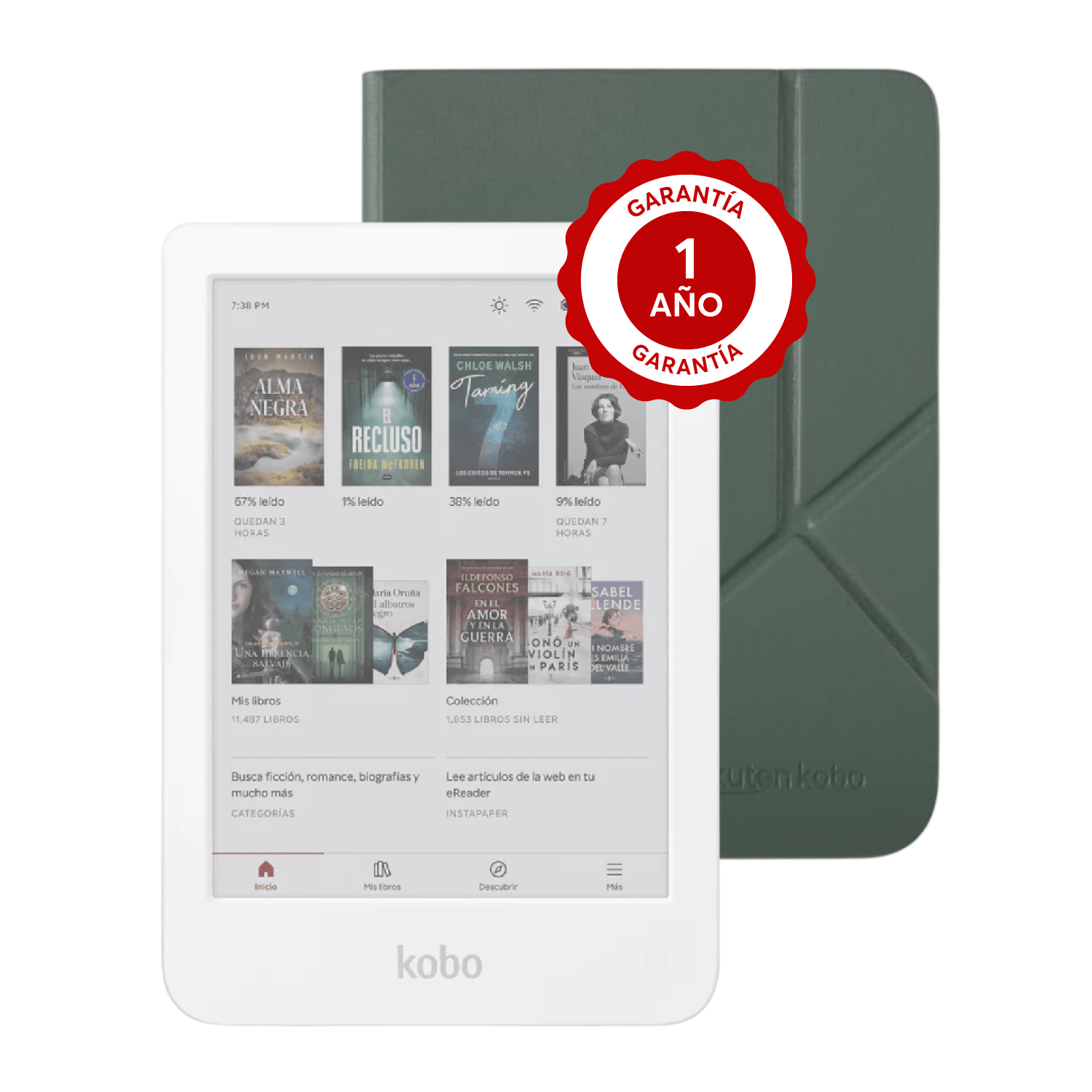 Pack ereader Kobo Clara Colour HD Blanco con Funda SleepCover Premium Verde - Bestmart