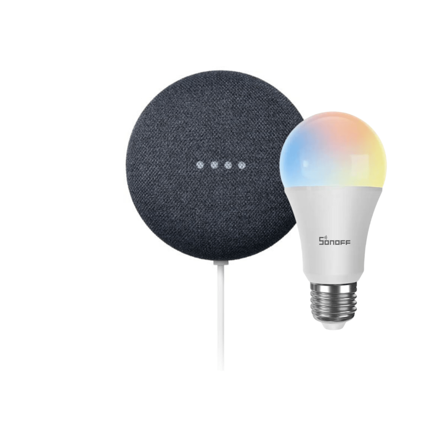 Pack Google Nest Mini (2da Gen.) - Negro + Ampolleta LED Inteligente RGB - Bestmart