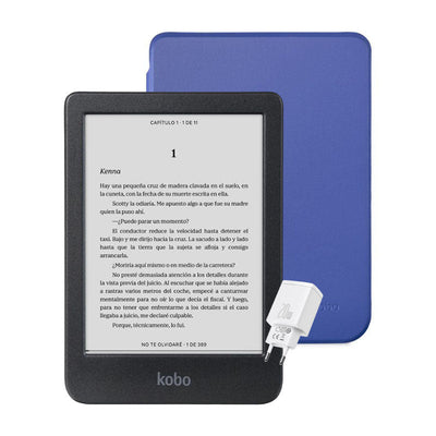 Pack Kobo Clara BW HD 6" - Negro + Funda Basic SleepCover - Azul + Cargador Rápido Baseus Dual - Blanco - Bestmart