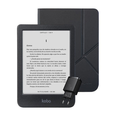 Pack Kobo Clara BW HD 6" - Negro + Funda Basic SleepCover - Negro + Cargador Rápido Baseus Dual - Negro - Bestmart