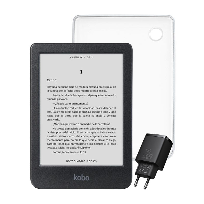 Pack Kobo Clara BW HD 6" - Negro + Funda Transparente + Cargador Rápido Baseus Dual - Negro - Bestmart