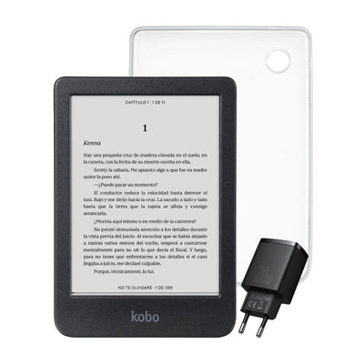 Pack Kobo Clara BW HD 6" - Negro + Funda Transparente + Cargador Rápido Baseus Dual - Negro - Bestmart
