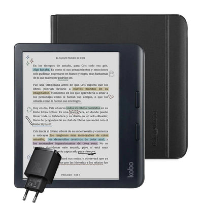 Pack Kobo Libra Colour HD 7" - Negro + Funda Notebook SleepCover + Cargador Rápido Baseus Dual - Negro - Bestmart
