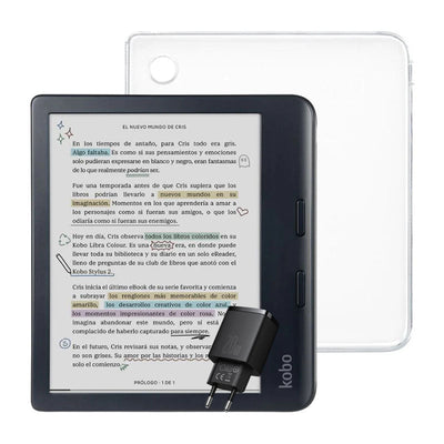 Pack Kobo Libra Colour HD 7" - Negro + Funda Transparente + Cargador Rápido Baseus Dual - Negro - Bestmart