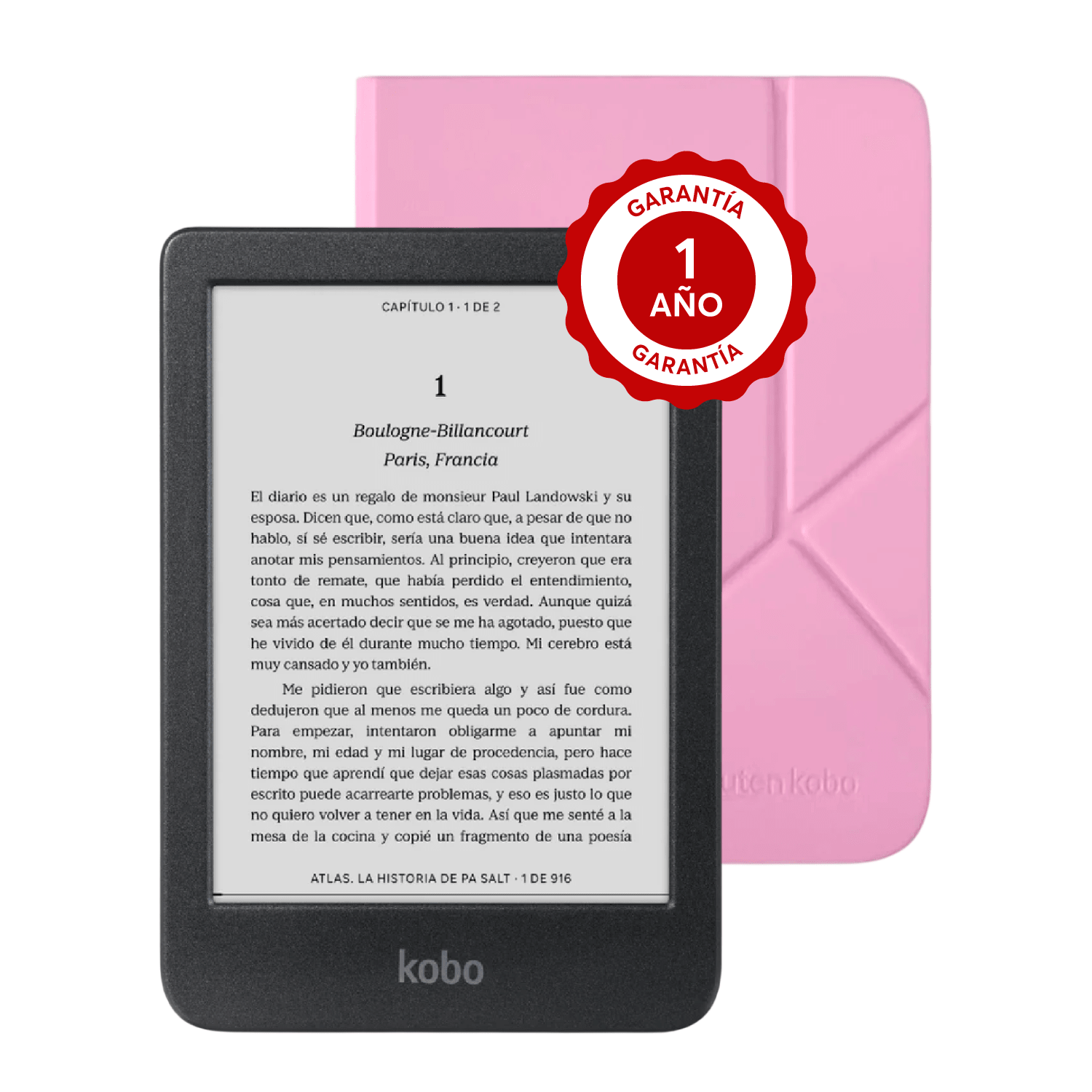 Pack Lector ereader Kobo Clara BW Negro con Funda Premium SleepCover Rosado - Bestmart