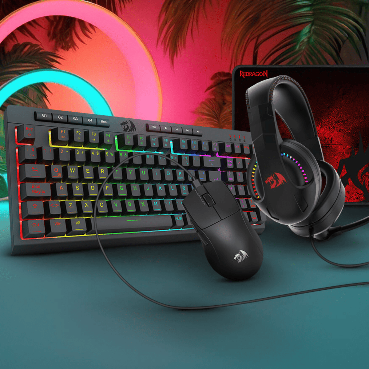 Pack Teclado Audífono Mouse y Mousepad Redragon S147 Negro - Bestmart