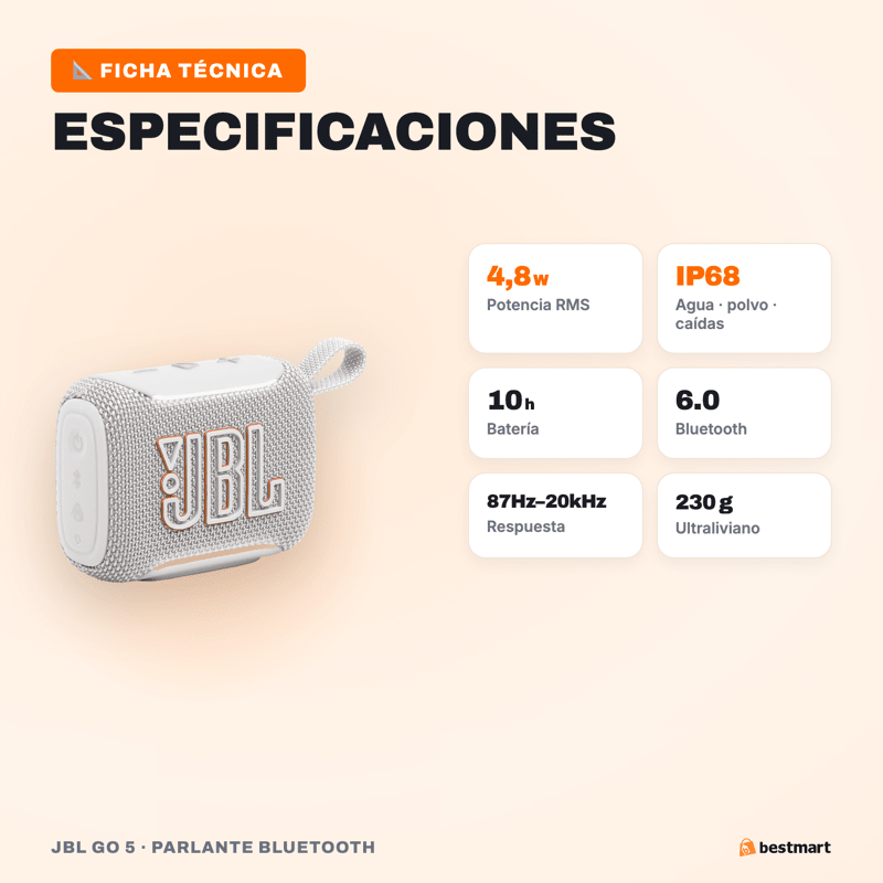 Parlante Bluetooth JBL Go 5 Blanco - Bestmart