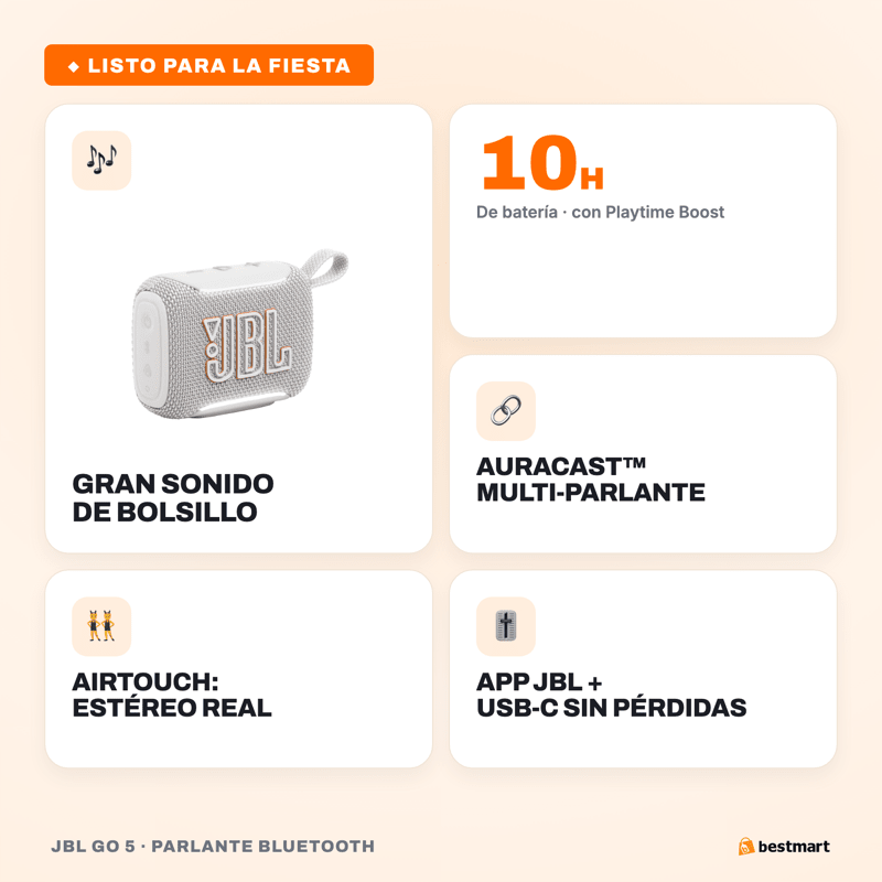 Parlante Bluetooth JBL Go 5 Blanco - Bestmart
