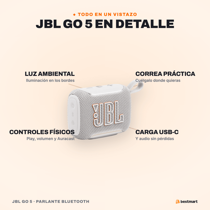 Parlante Bluetooth JBL Go 5 Blanco - Bestmart