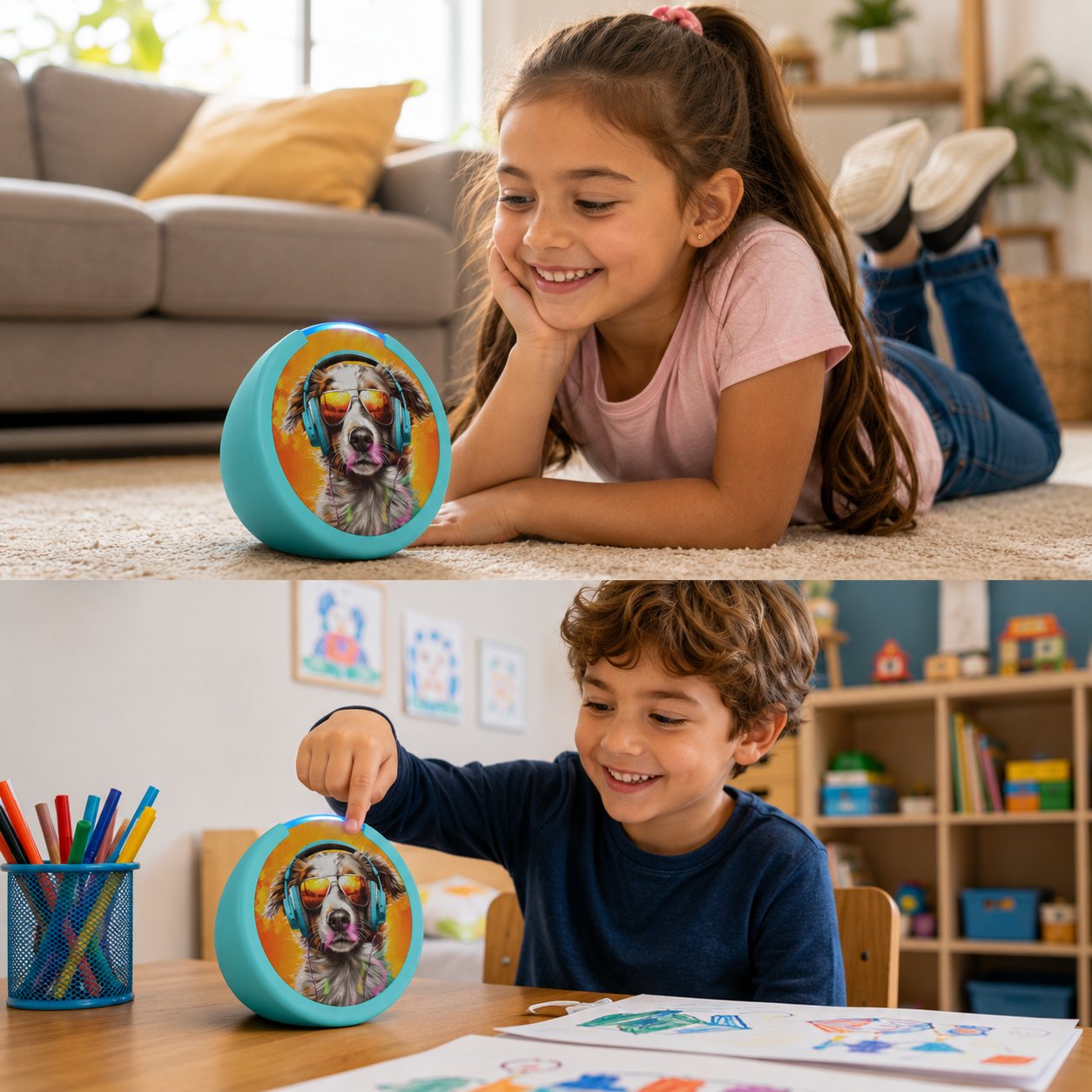 Parlante Inteligente Amazon Echo Pop Kids con Alexa Anthro Pup para Niños - Bestmart