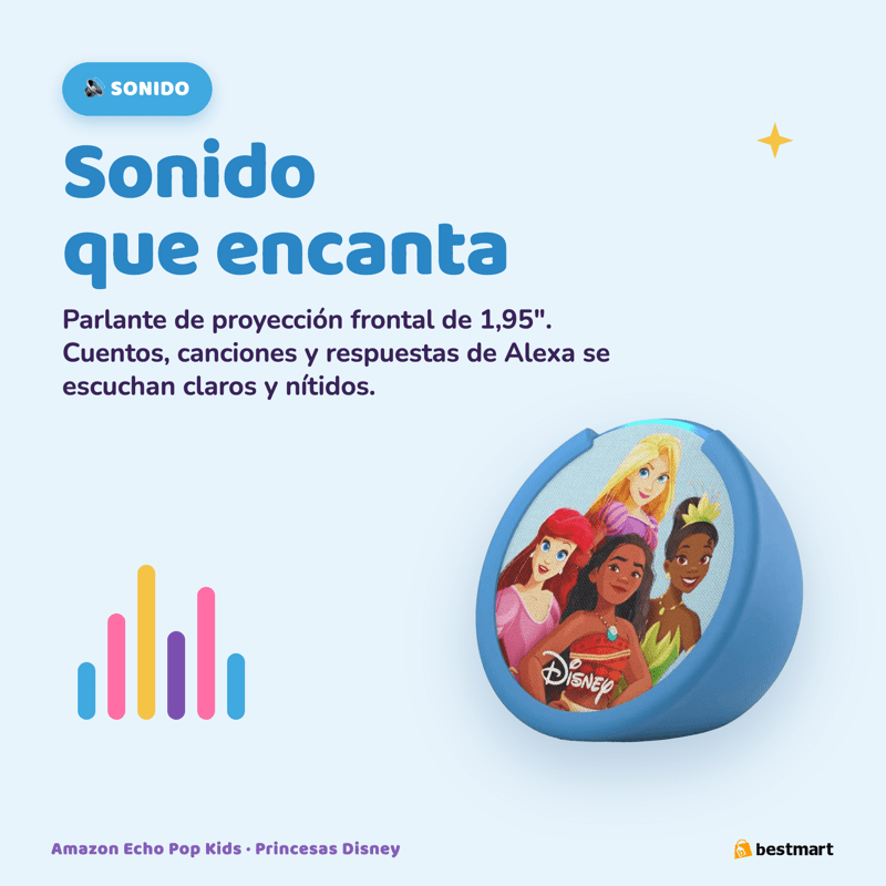 Parlante Inteligente Amazon Echo Pop Kids con Alexa para Niñas - Princesas Disney - Bestmart