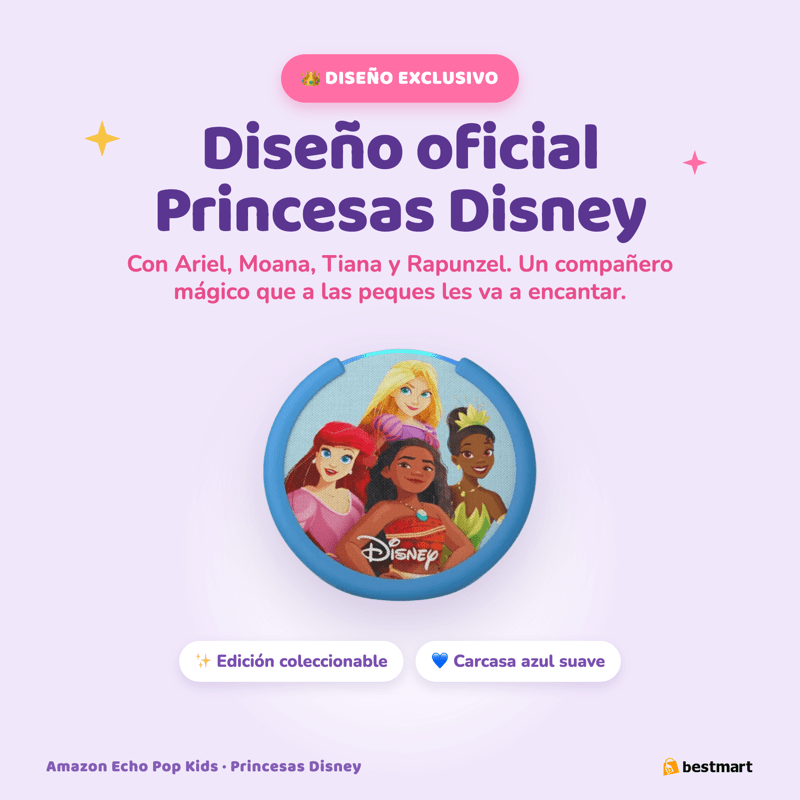 Parlante Inteligente Amazon Echo Pop Kids con Alexa para Niñas - Princesas Disney - Bestmart