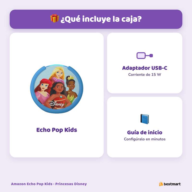 Parlante Inteligente Amazon Echo Pop Kids con Alexa para Niñas - Princesas Disney - Bestmart