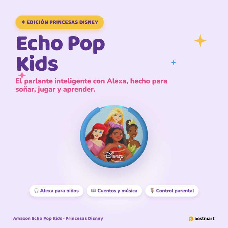 Parlante Inteligente Amazon Echo Pop Kids con Alexa para Niñas - Princesas Disney - Bestmart