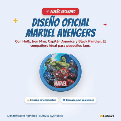 Parlante Inteligente Amazon Echo Pop Kids con Alexa para Niños - Marvel Avengers - Bestmart