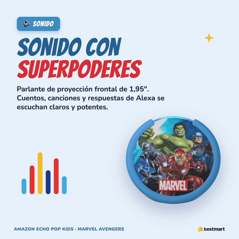 Parlante Inteligente Amazon Echo Pop Kids con Alexa para Niños - Marvel Avengers - Bestmart
