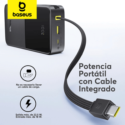 Power Bank Baseus EnerFill Bipow2 Pro 20000mAh USB - C Cable 22.5W Negro - Bestmart