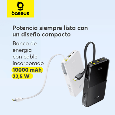 Power Bank Baseus EnerFill FC51 Bipow2 Pro con Pantalla Digital y Cable Integrado 10000 mAh 22.5W Negro - Bestmart