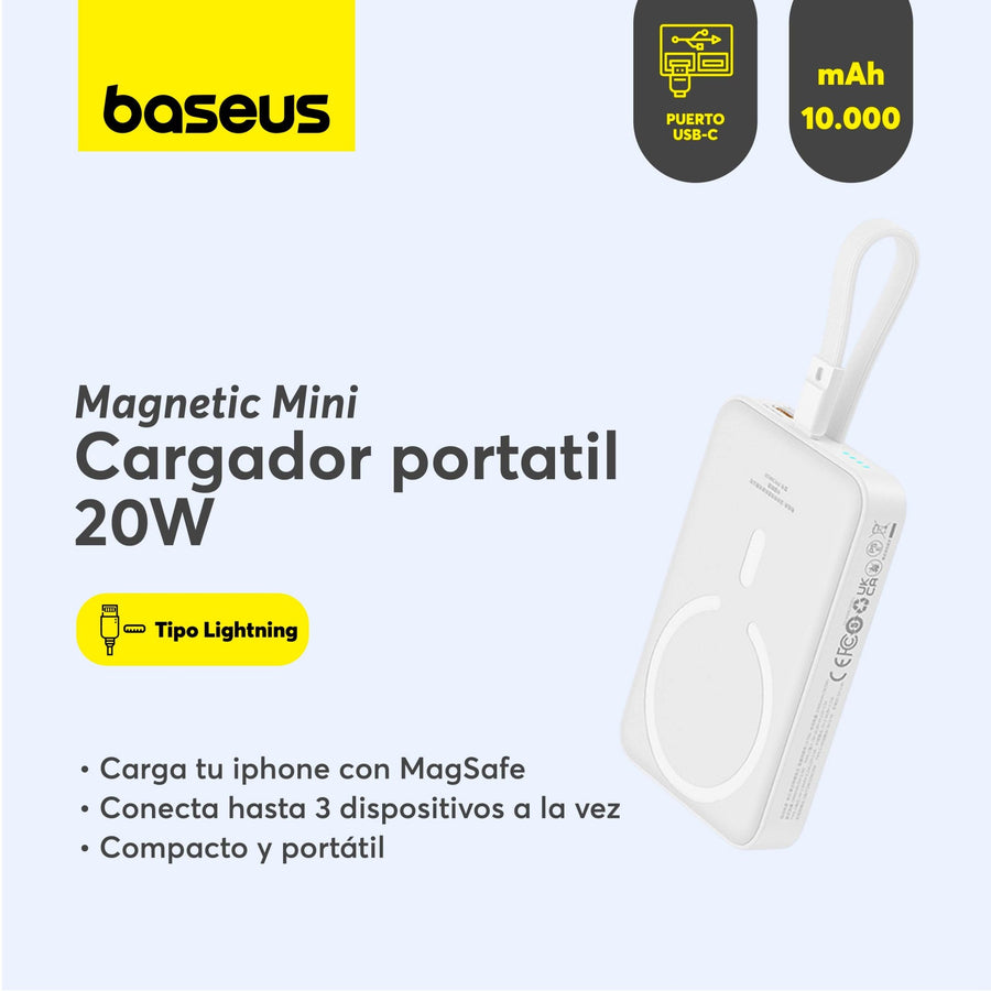 Power Bank Baseus Magnético Mini 10000mAh 20W MagSafe Edición Lightning Blanco - Bestmart