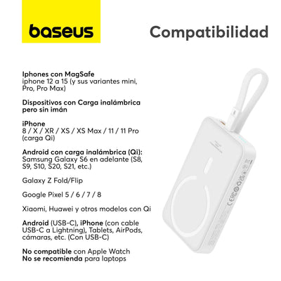 Power Bank Baseus Magnético Mini 10000mAh 20W MagSafe Edición Lightning Blanco (Open Box) - Bestmart