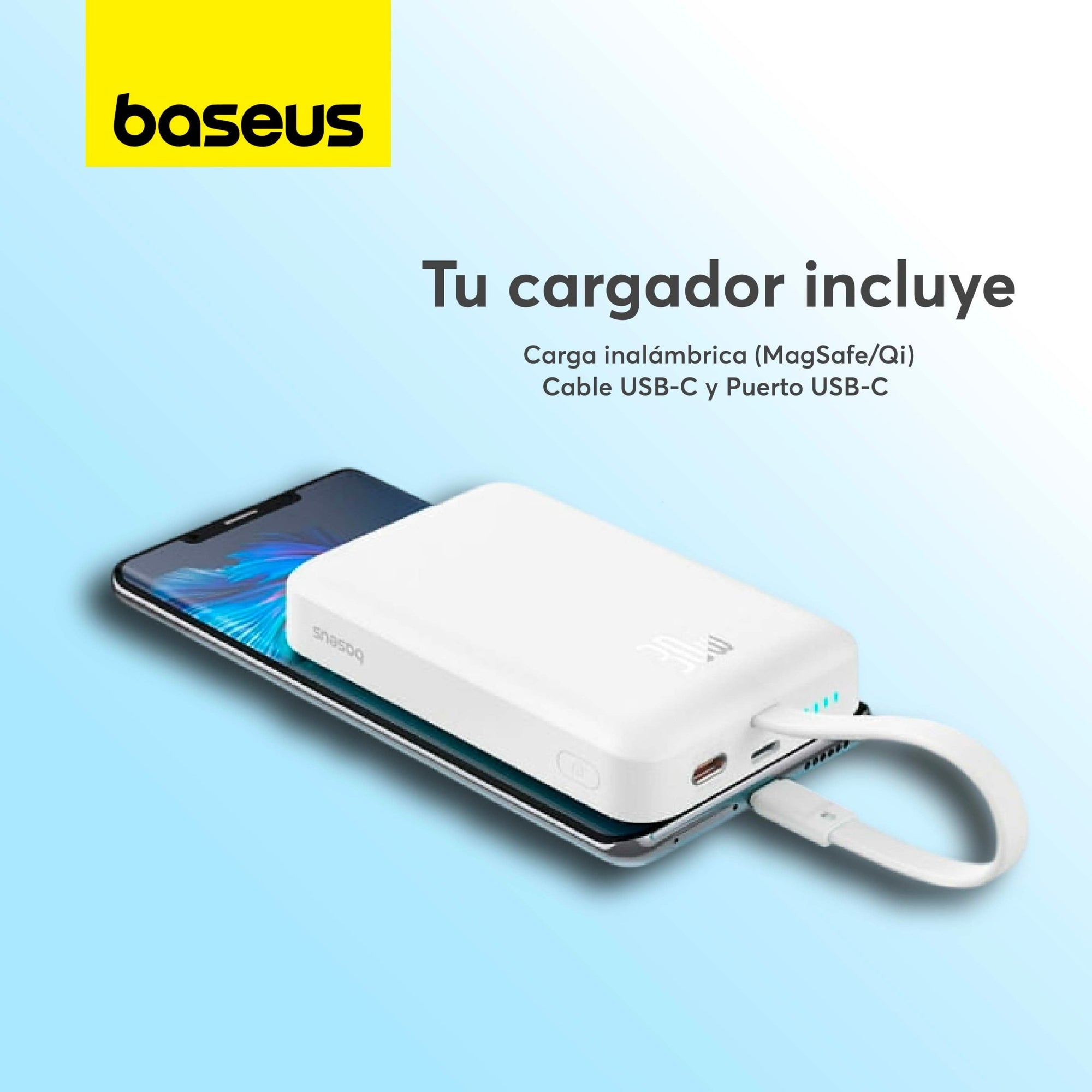 Power Bank Baseus Magnético Mini Carga Rápida Inalámbrica 30W 10000mAh Edición Tipo C Blanco - Bestmart