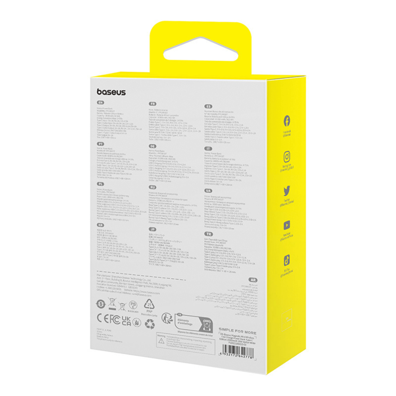 Power Bank Baseus Magnético Mini Carga Rápida Inalámbrica 30W 10000mAh Edición Tipo C Blanco - Bestmart