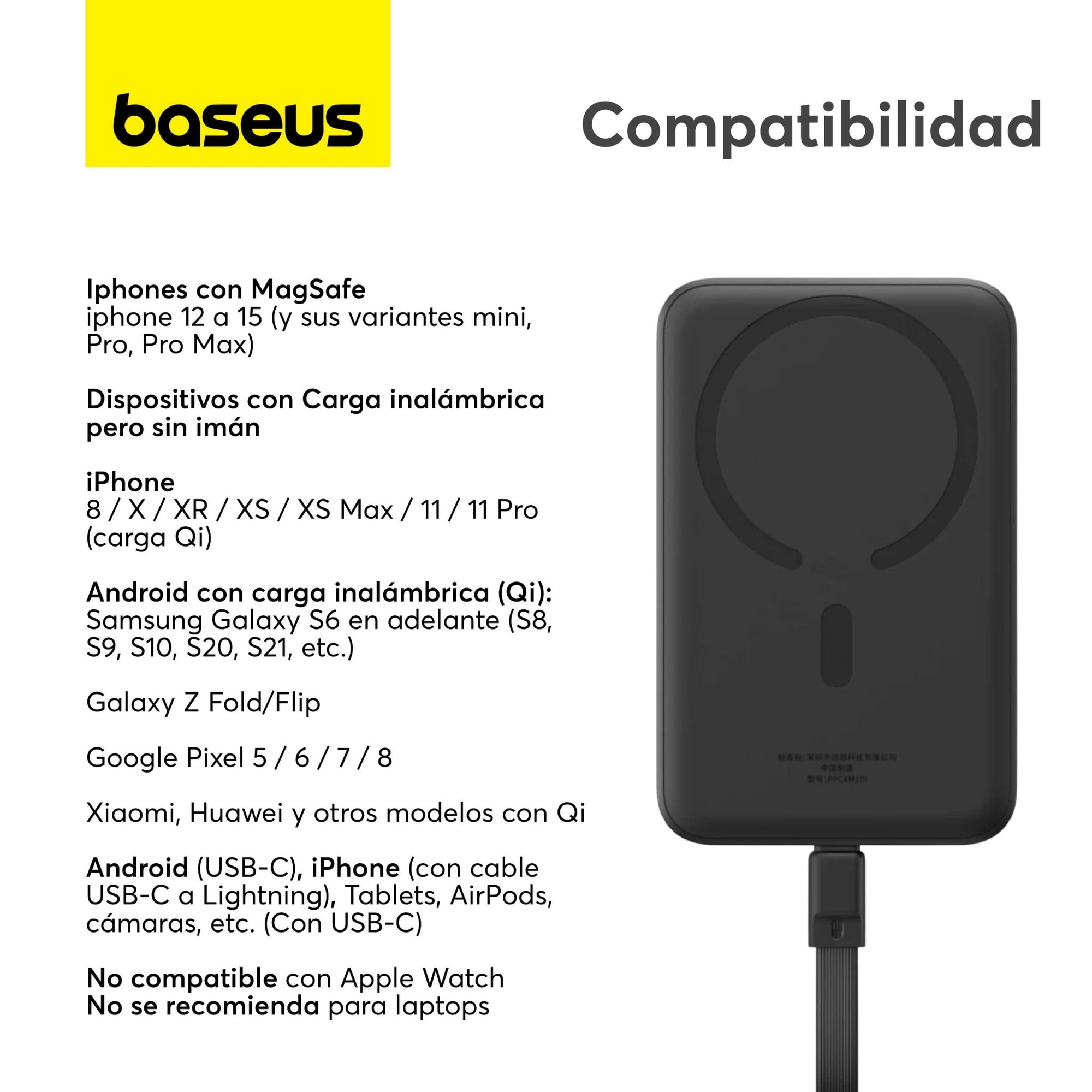 Power Bank Baseus Magnético Mini Carga Rápida Inalámbrica 30W 10000mAh Edición Tipo C Negro - Bestmart