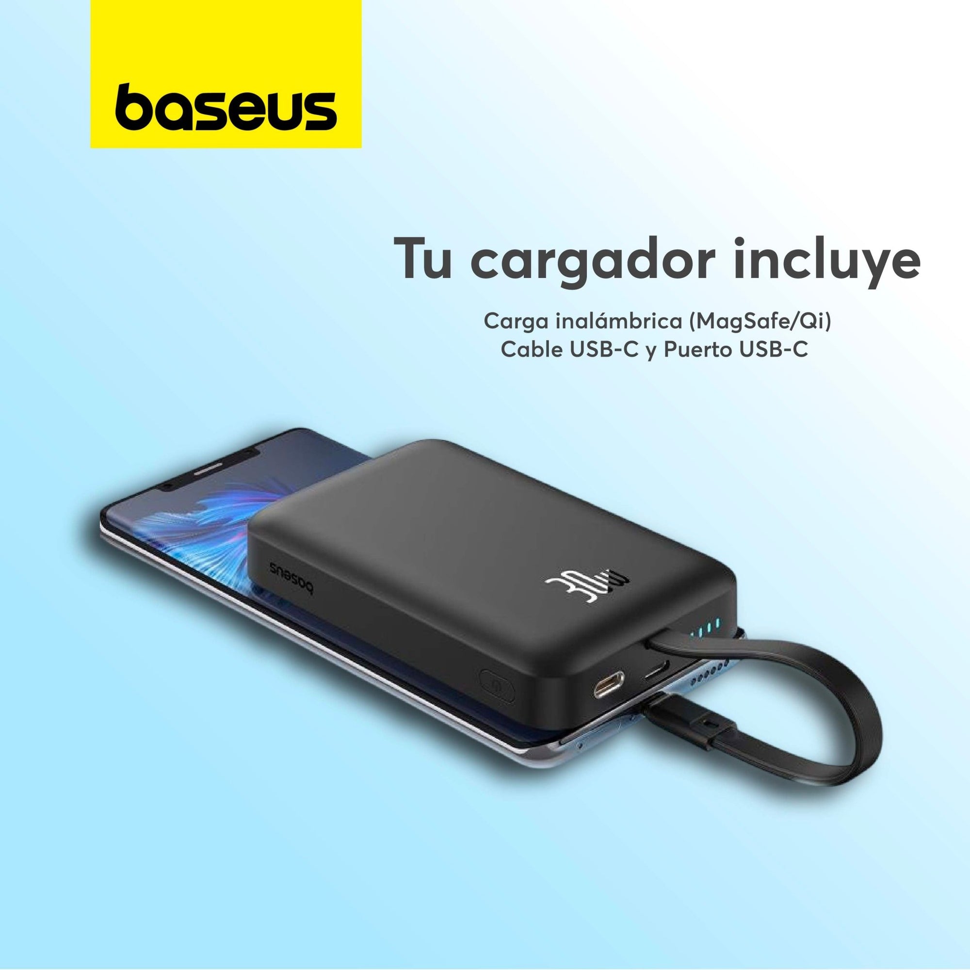 Power Bank Baseus Magnético Mini Carga Rápida Inalámbrica 30W 10000mAh Edición Tipo C Negro - Bestmart