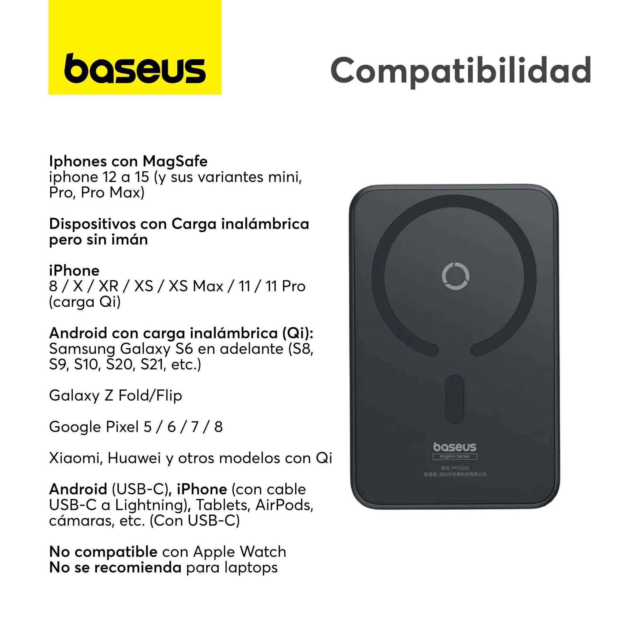 Power Bank Baseus MagPro 5000mAh Carga Rápida Inalámbrica PD 20W Con Soporte Magnético Negro - Bestmart