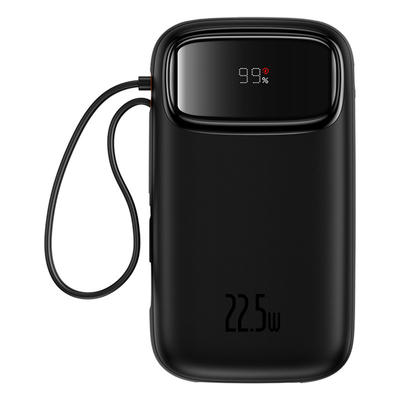 Power Bank Baseus Qpow2 con Pantalla Digital y Cables Lightning y Tipo - C Carga Rápida 10.000mAh 22.5W Negro - Bestmart