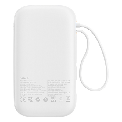 Power Bank Baseus Qpow2 con Pantalla Digital y Cables Lightning y Tipo - C Carga Rápida 20.000mAh 22.5W Blanco - Bestmart
