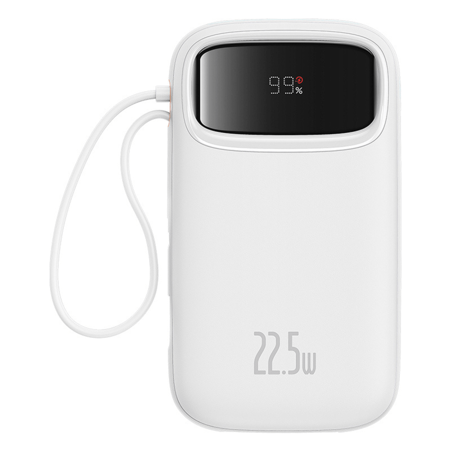 Power Bank Baseus Qpow2 con Pantalla Digital y Cables Lightning y Tipo - C Carga Rápida 20.000mAh 22.5W Blanco - Bestmart