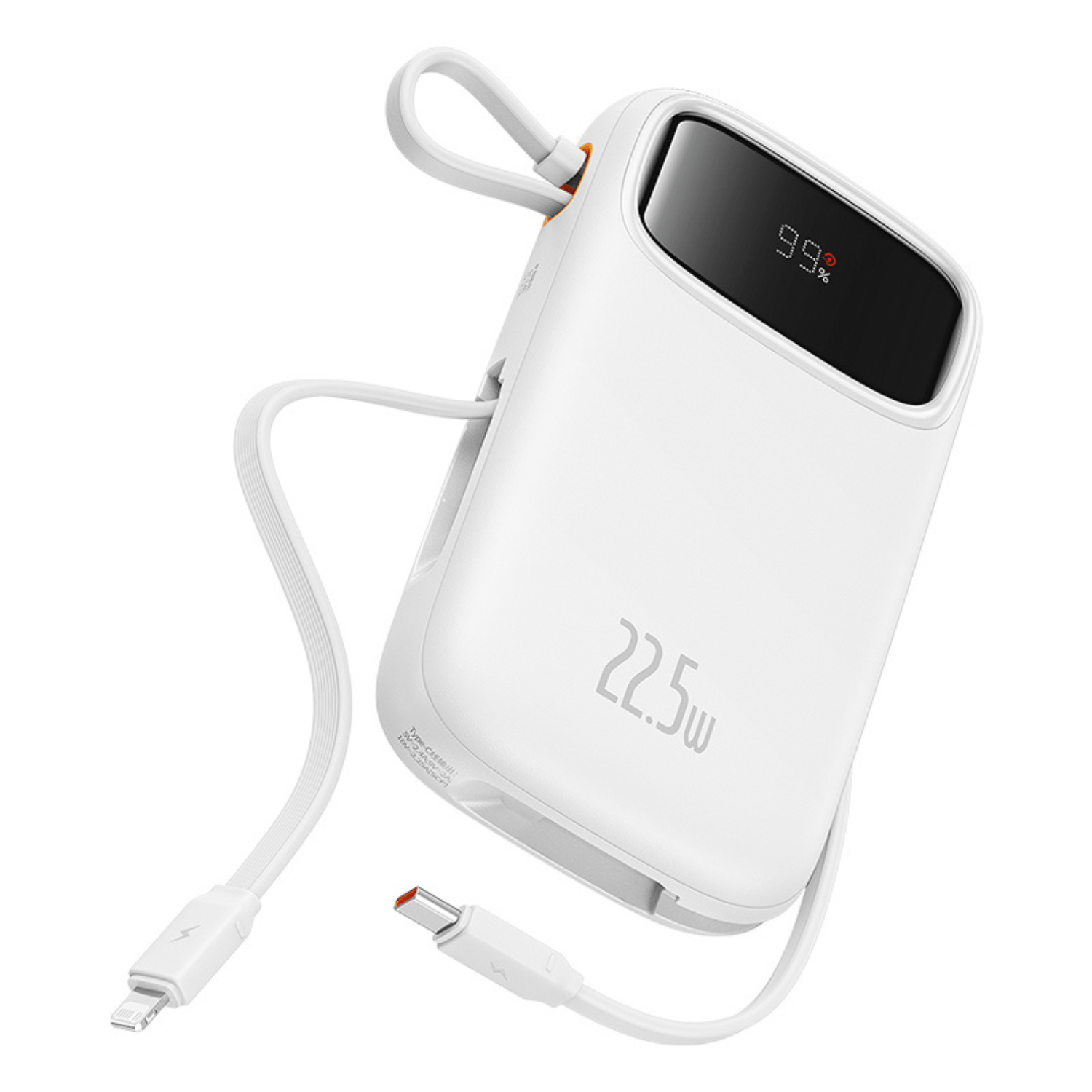 Power Bank Baseus Qpow2 con Pantalla Digital y Cables Lightning y Tipo - C Carga Rápida 20.000mAh 22.5W Blanco - Bestmart