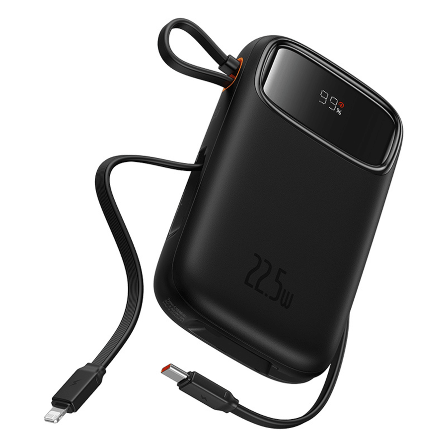 Power Bank Baseus Qpow2 con Pantalla Digital y Cables Lightning y USB-C Carga Rápida 10.000mAh 22.5W Negro (Open Box) - Bestmart