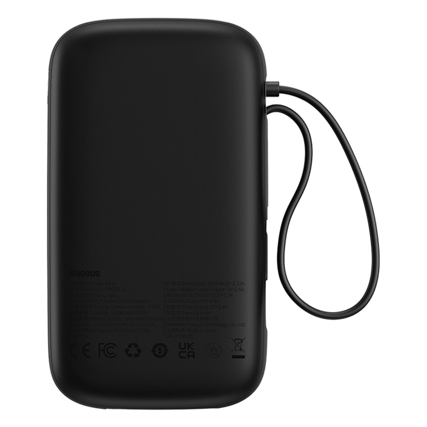 Power Bank Baseus Qpow2 con Pantalla Digital y Cables Lightning y USB-C Carga Rápida 10.000mAh 22.5W Negro (Open Box) - Bestmart