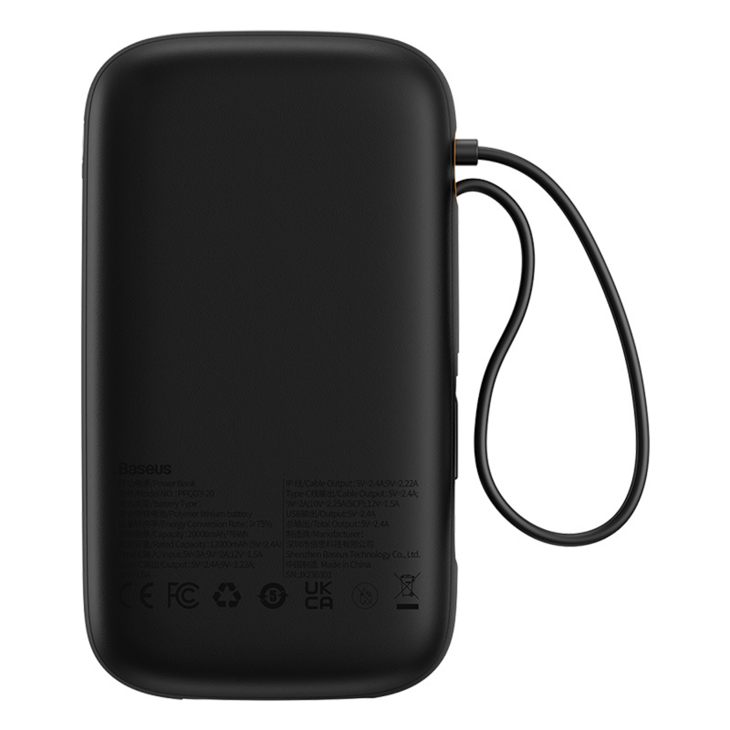 Power Bank Baseus Qpow2 con Pantalla Digital y Cables Lightning y USB - C Carga Rápida 20.000mAh 22.5W Negro - Bestmart