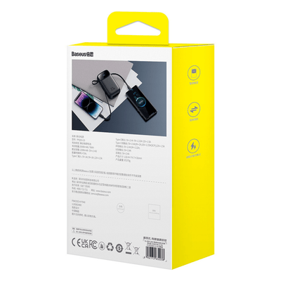 Power Bank Baseus Qpow2 con Pantalla Digital y Cables Lightning y USB - C Carga Rápida 20.000mAh 22.5W Negro - Bestmart
