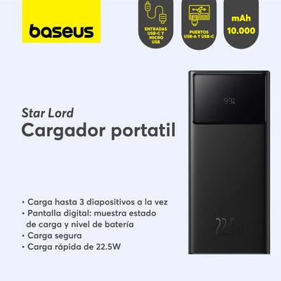 Power Bank Baseus Star - Lord con Pantalla Digital Carga Rápida 10.000mAh 22.5W Negro - Bestmart