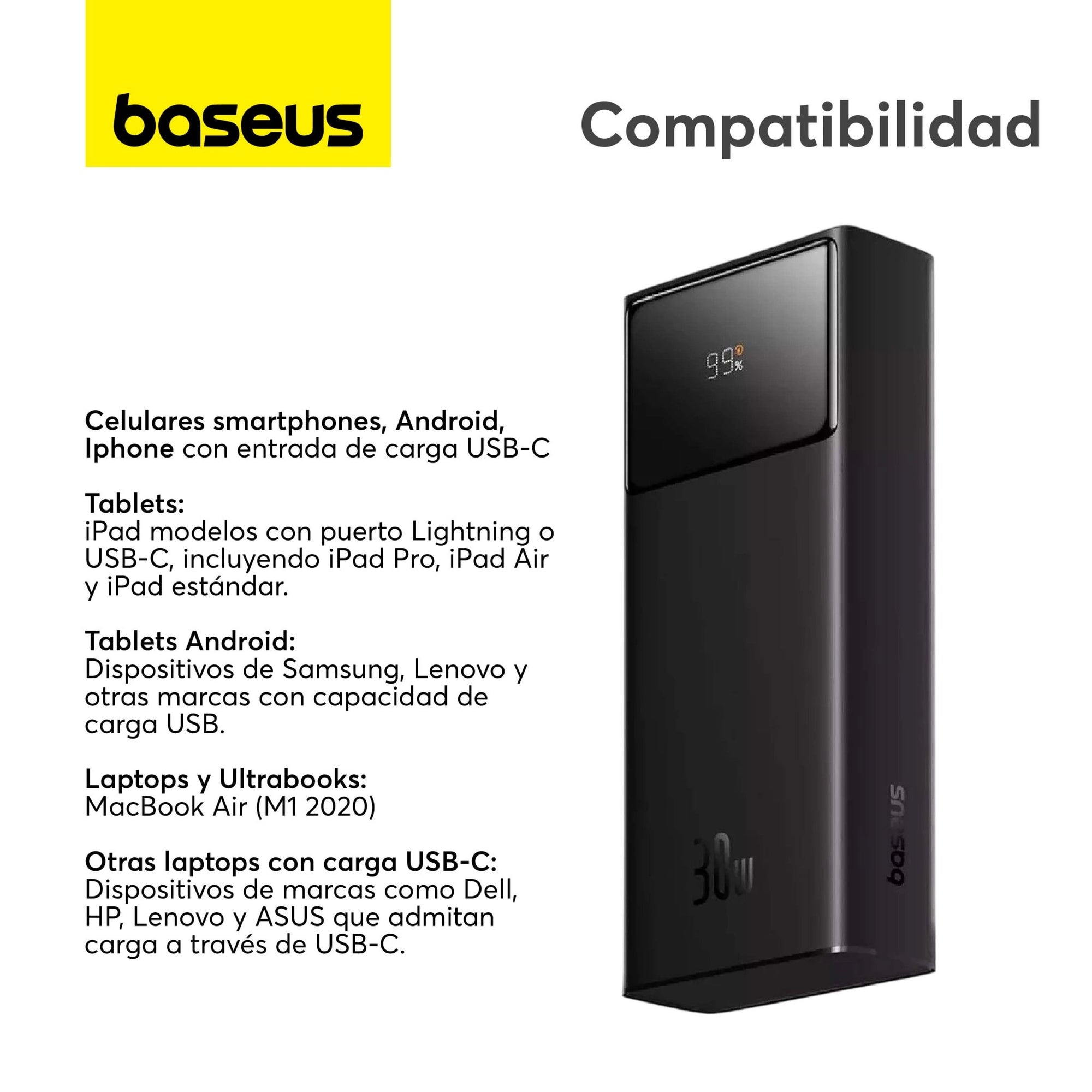 Power Bank Baseus Star - Lord con Pantalla Digital - Carga Rápida 20.000mAh 30W - Negro - Bestmart