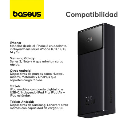 Power Bank Baseus Star Lord Pantalla Digital Carga Rápida 30000mAh 22.5W Con Cable USB a Tipo C Negro - Bestmart