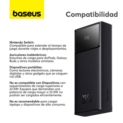 Power Bank Baseus Star Lord Pantalla Digital Carga Rápida 30000mAh 22.5W Con Cable USB a Tipo C Negro - Bestmart
