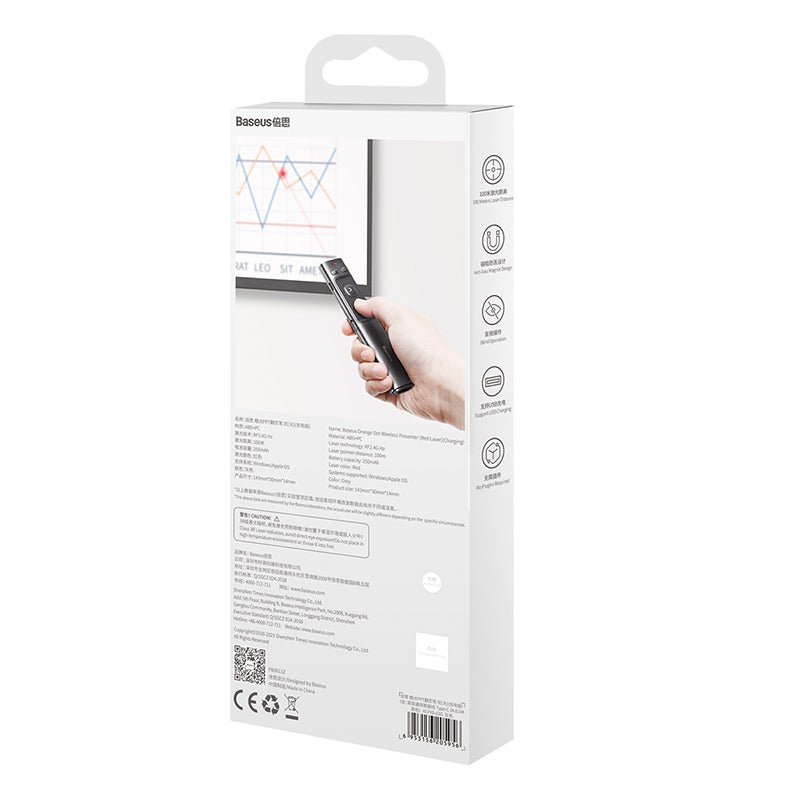 Presentador Inalámbrico Baseus Orange Dot - Láser Rojo - Con Batería - Bestmart