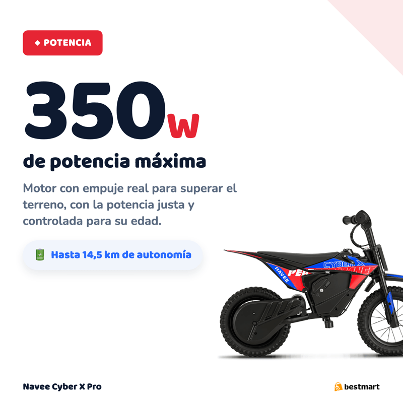 Preventa Moto de Cross Eléctrica Infantil Navee Cyber X Pro 350W Negro - Bestmart