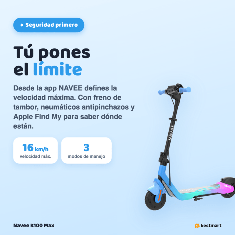 Preventa Scooter eléctrico infantil Navee K100 Max 260W Azul - Bestmart