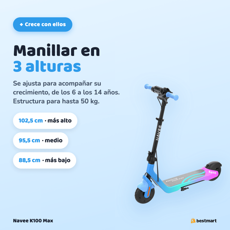 Preventa Scooter eléctrico infantil Navee K100 Max 260W Azul - Bestmart