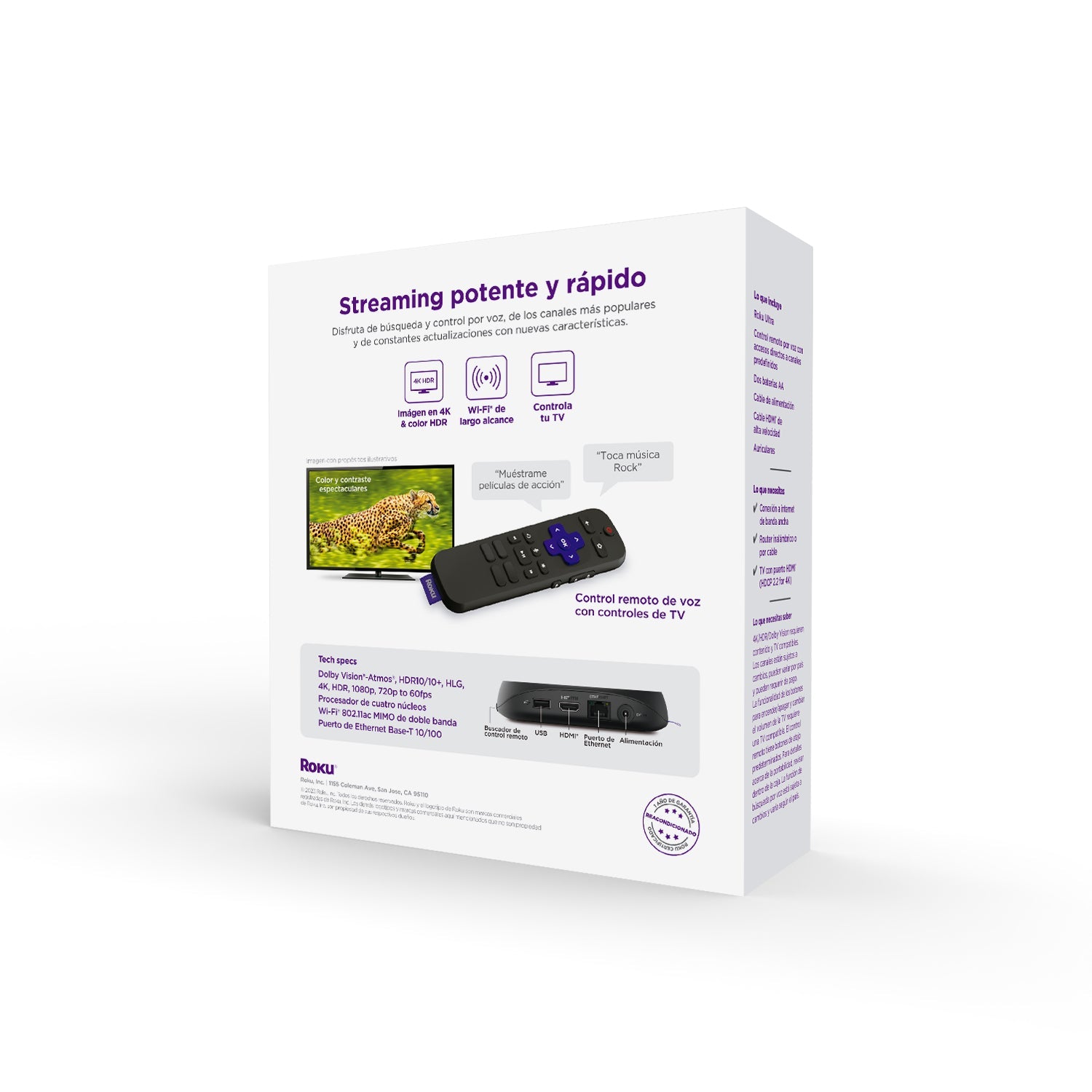 Roku Ultra 4K HDR Dolby Vision Ethernet Manos Libres - Reacondicionado por Roku - Bestmart