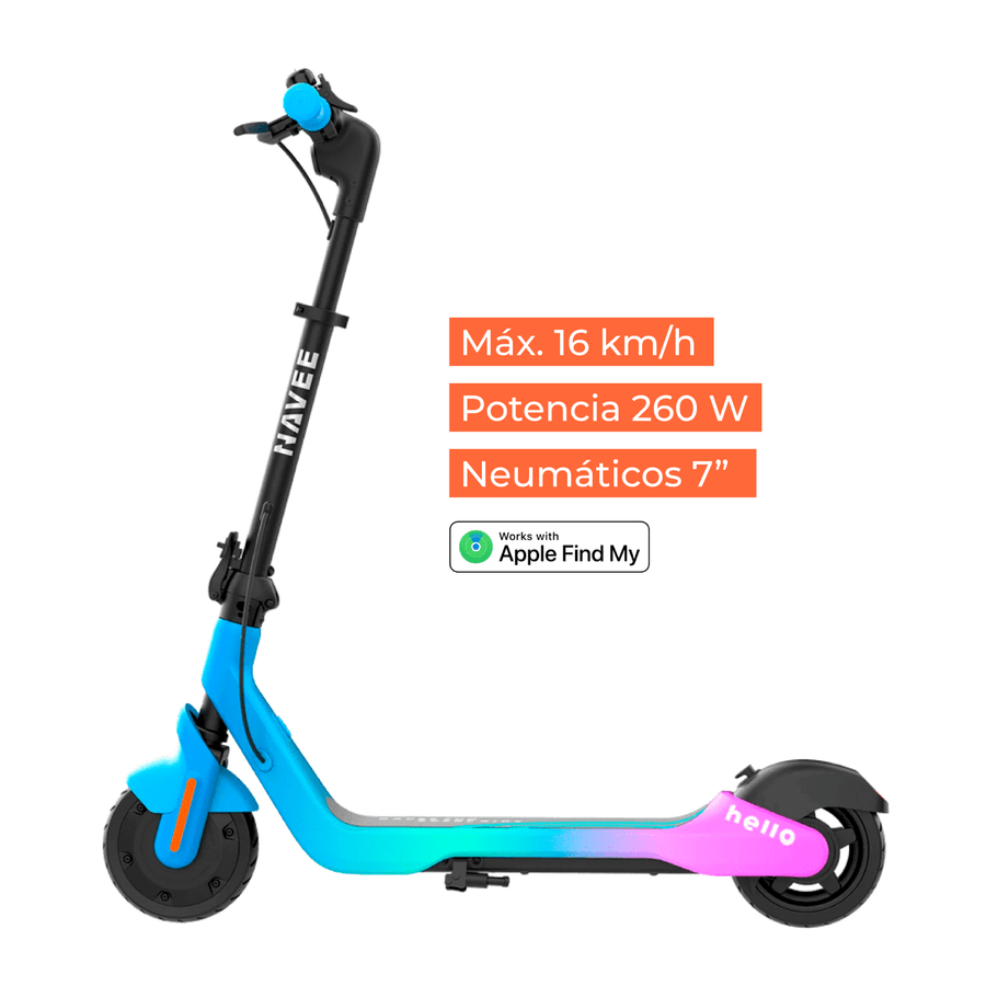 Scooter Eléctrico Navee Infantil K100 Max Plegable Autonomía 24km Máx 16km/h 260W Luces RGB Parlante Bluetooth Control Parental 6-14 Años Azul - Bestmart