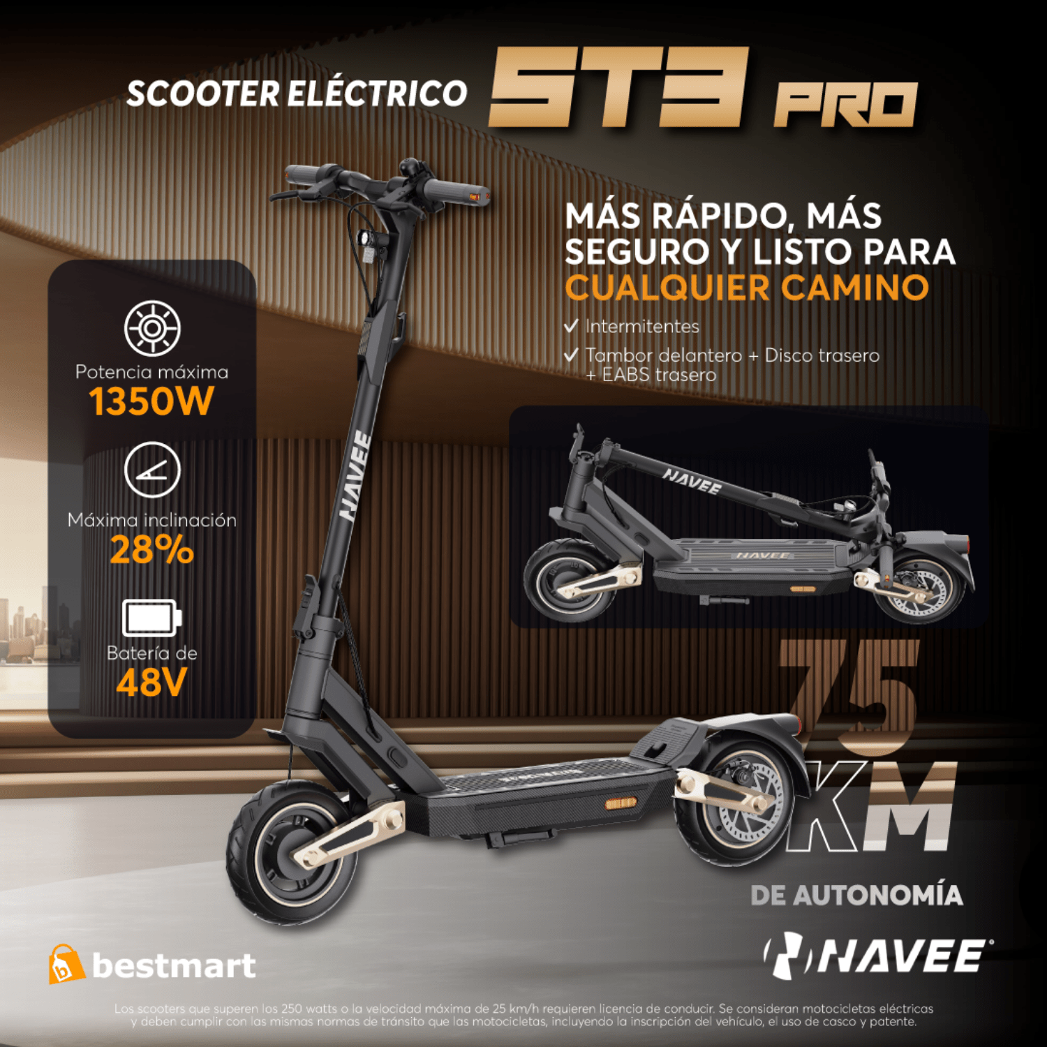 Scooter eléctrico Navee ST3 Pro 1350W Negro - Bestmart